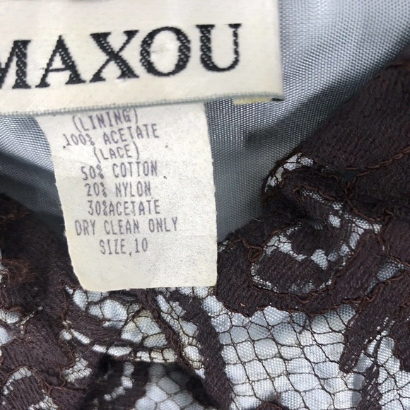 VINTAGE MAXOU WOMNEN'S SIZE 10 BROWN LONG SLEEVE BUTTON FRONT FLORAL LACE DRESS - Picture 7 of 8